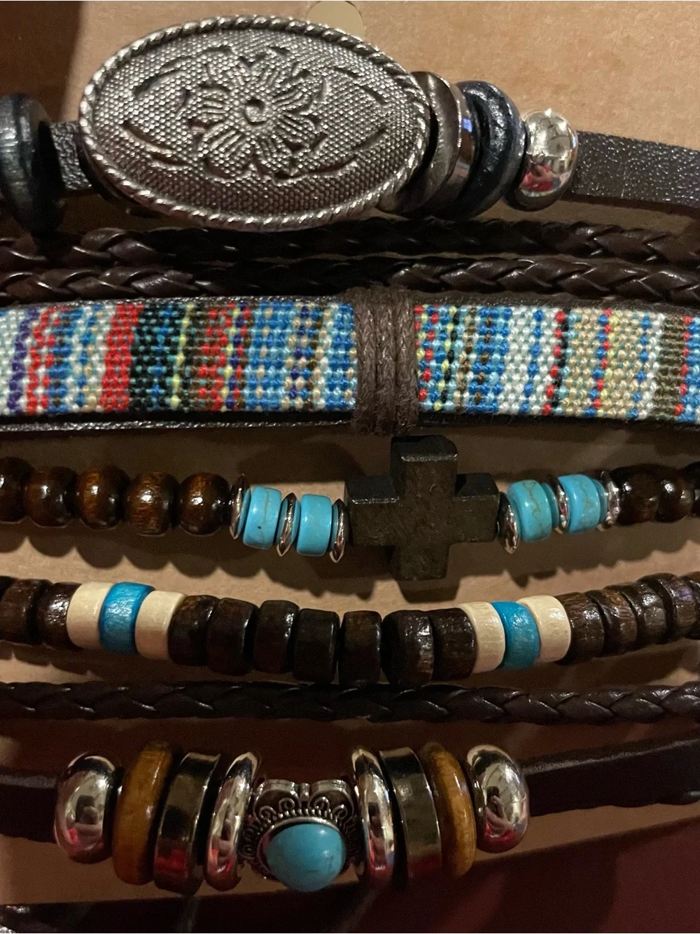 NEW Multi-Strand Brown & Faux Turquoise Beaded Fashion Jewelry Bracelets - Picture 1 of 4